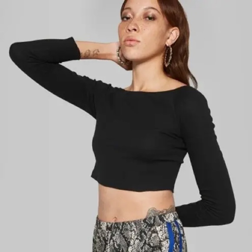 Wild Fable Black Long Sleeve Crop Top